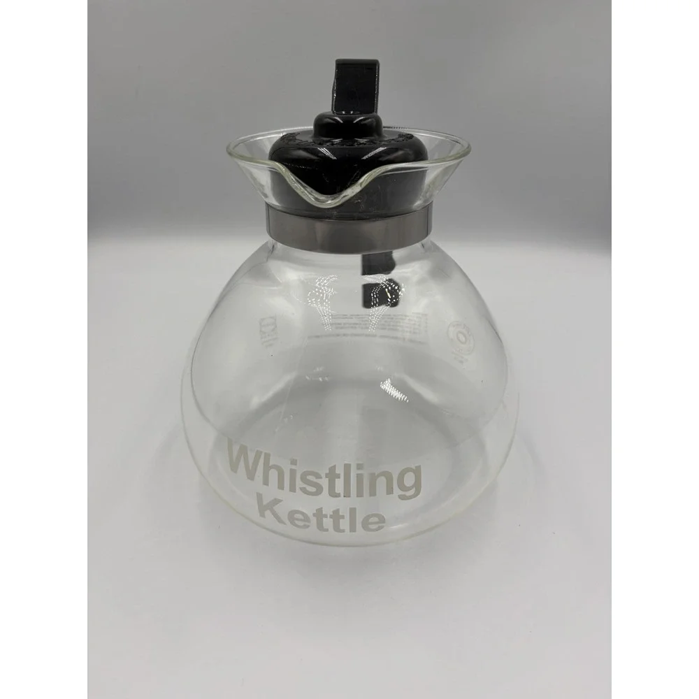 Medelco Glass Boil Gas Water Stovetop Whistling Kettle Coffee Tea 12 cup